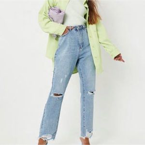 Missguided‎ Light Blue Distressed High Waisted Straight Thigh Slash Jeans NWT 4L